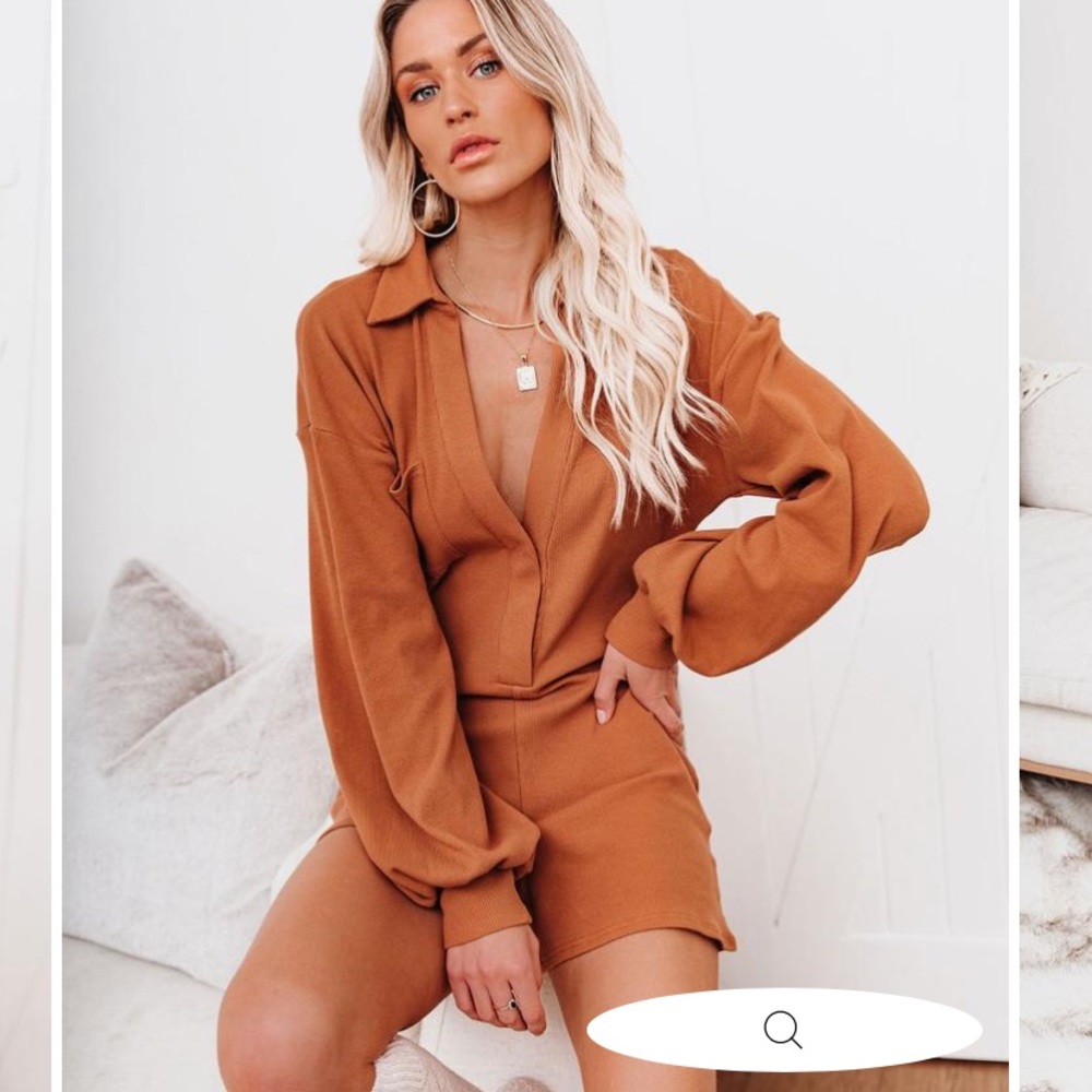 Vici Taste of Honey Collared Romper - Rust - Picture 1 of 4
